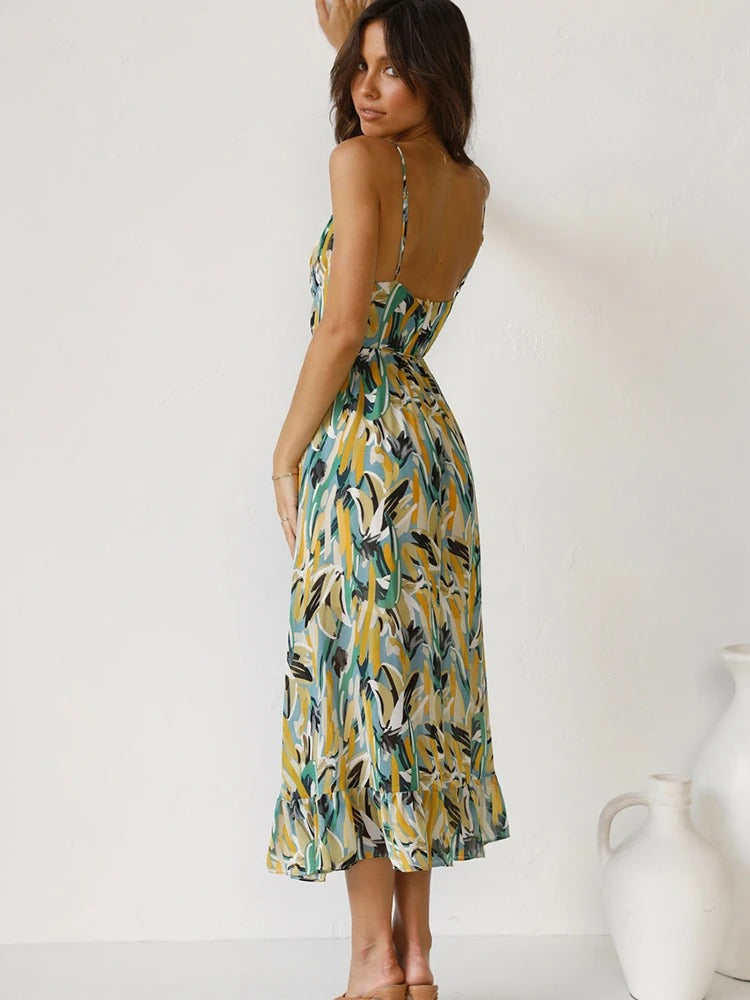 Emmeline | Vestido Midi Con Tirantes Finos Y Estampado