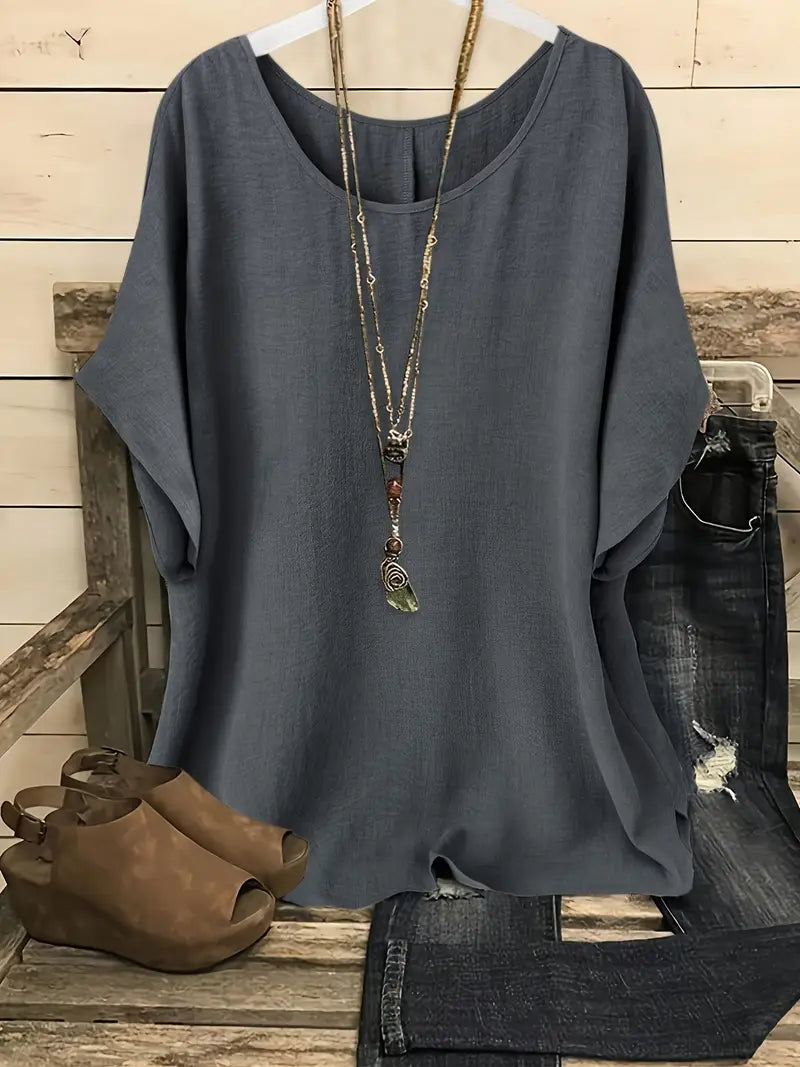 Dilek | Blusa Holgada Manga Corta Cuello Redondo