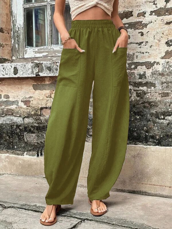 Salomee | Pantalones Informales De Corte Ancho Con Cintura Elástica Y Bolsillos