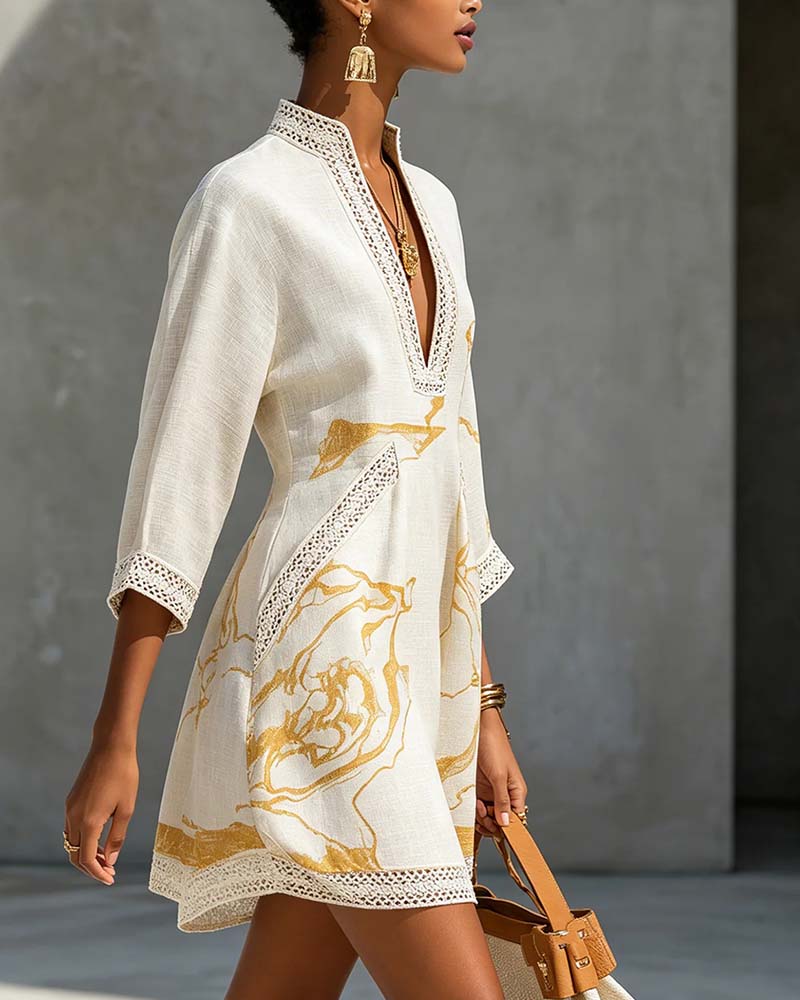 Soeun | Minivestido Túnica Con Cuello en V Y Estampado