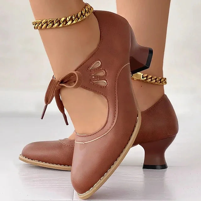 Zydrune | Zapatos Tacón Bajo Cordón Estilo Vintage