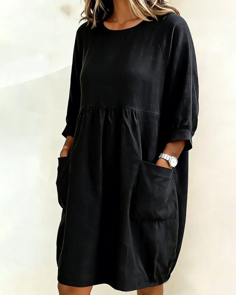 Maleesha - Vestido MIDI De Corte Holgado Con Mangas Anchas Y Bolsillos Delanteros
