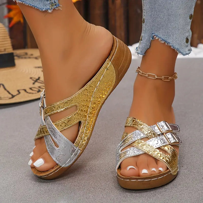 Deniza | Sandalias Tipo Slide Con Tiras Cruzadas Y Doble Hebilla
