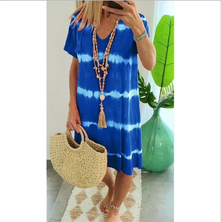 Herma | Vestido De Mujer Con Cuello en V Y Estampado Tie-dye De Manga Corta