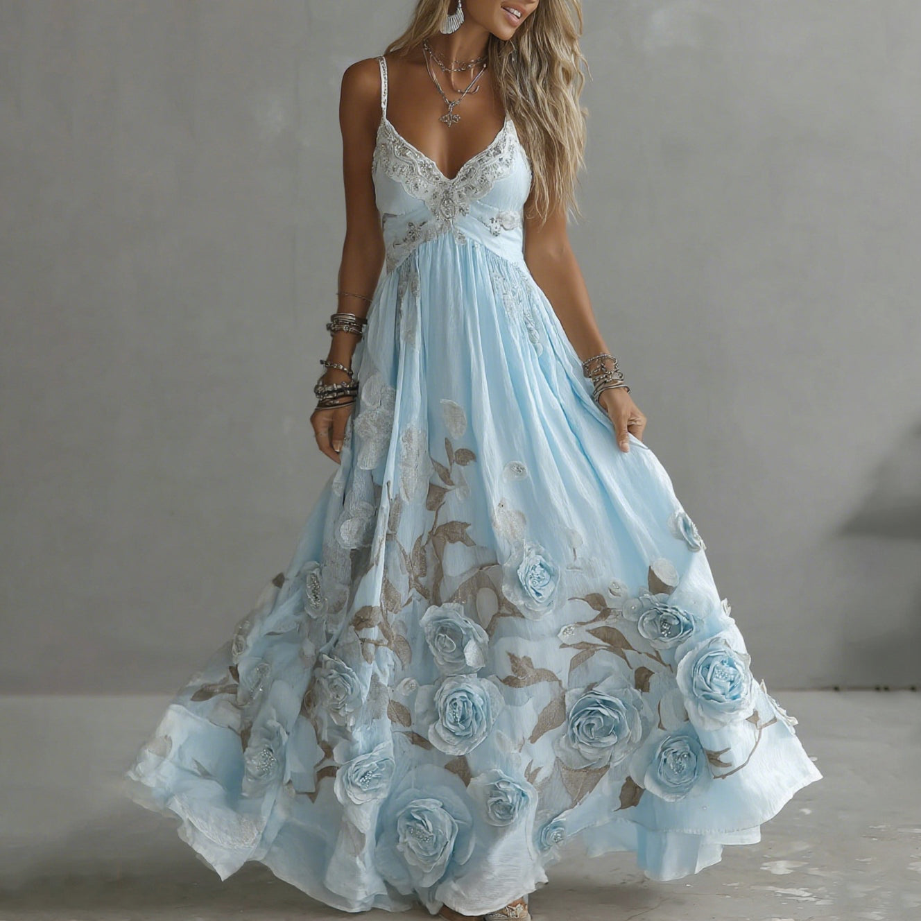 Adeluna | Vestido Maxi Bordado Floral Sin Mangas