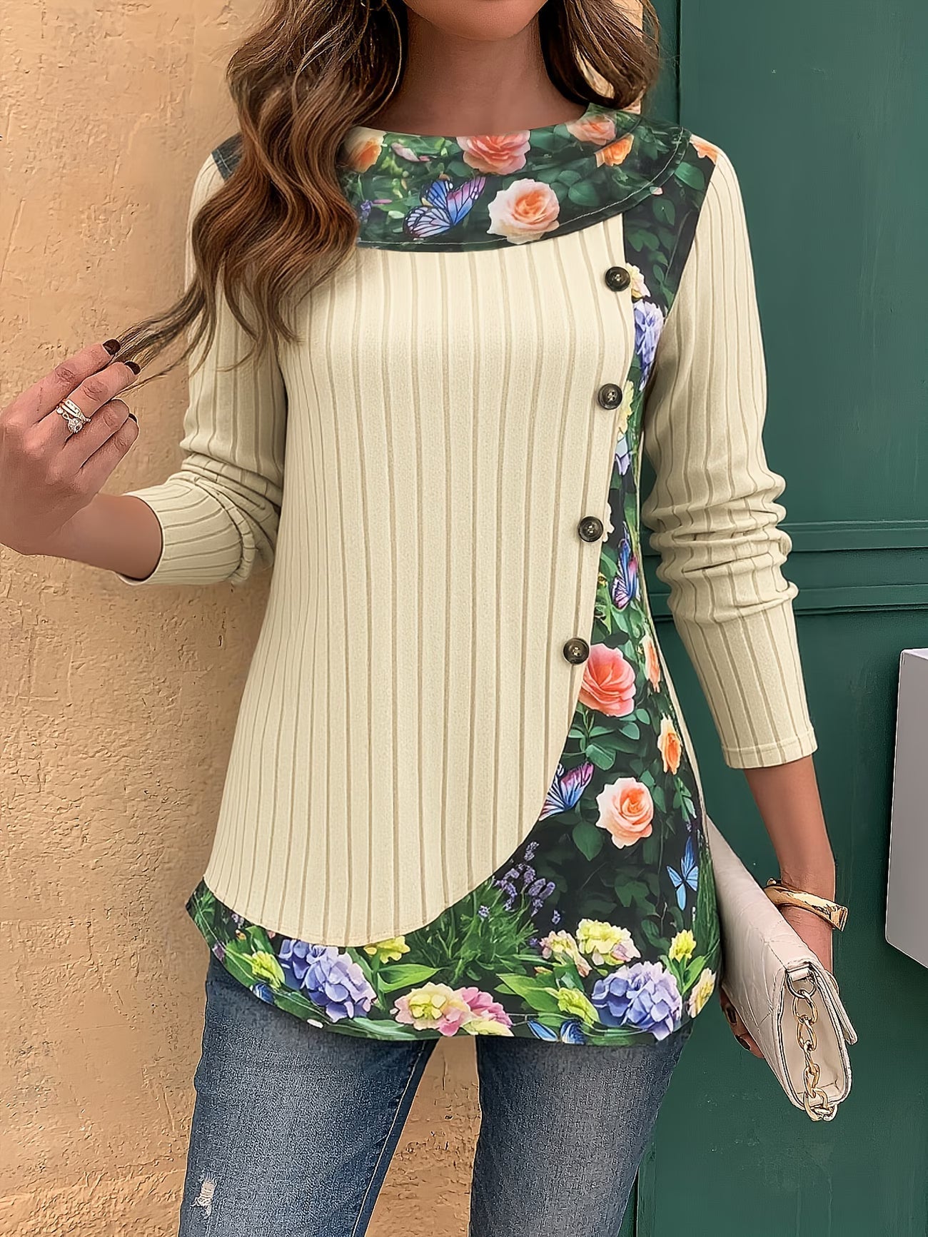 Lizeth | Túnica Estampada De Manga Larga Con Tejido Acanalado