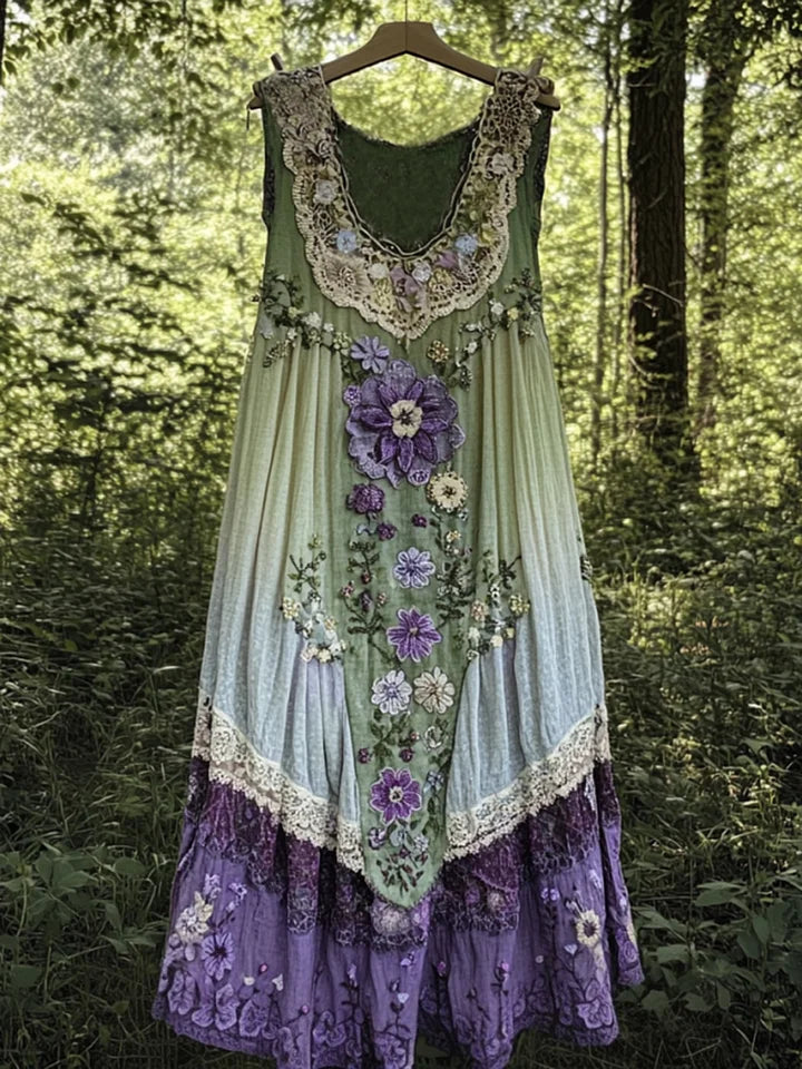 Evabella | Vestido Maxi Patchwork Floral Sin Mangas