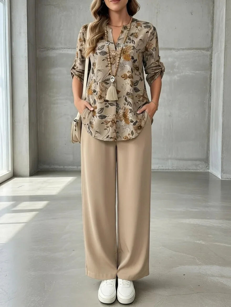 Kresimira | Conjunto Floral Blusa y Pantalón Suelto
