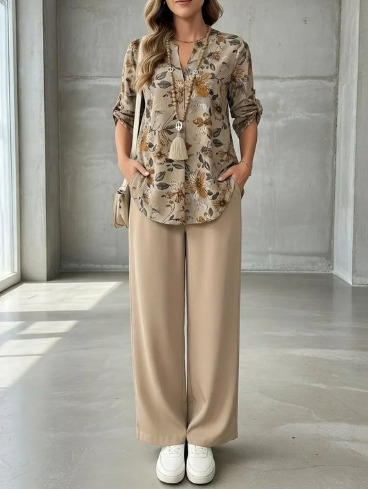 Kresimira | Conjunto Floral Blusa y Pantalón Suelto