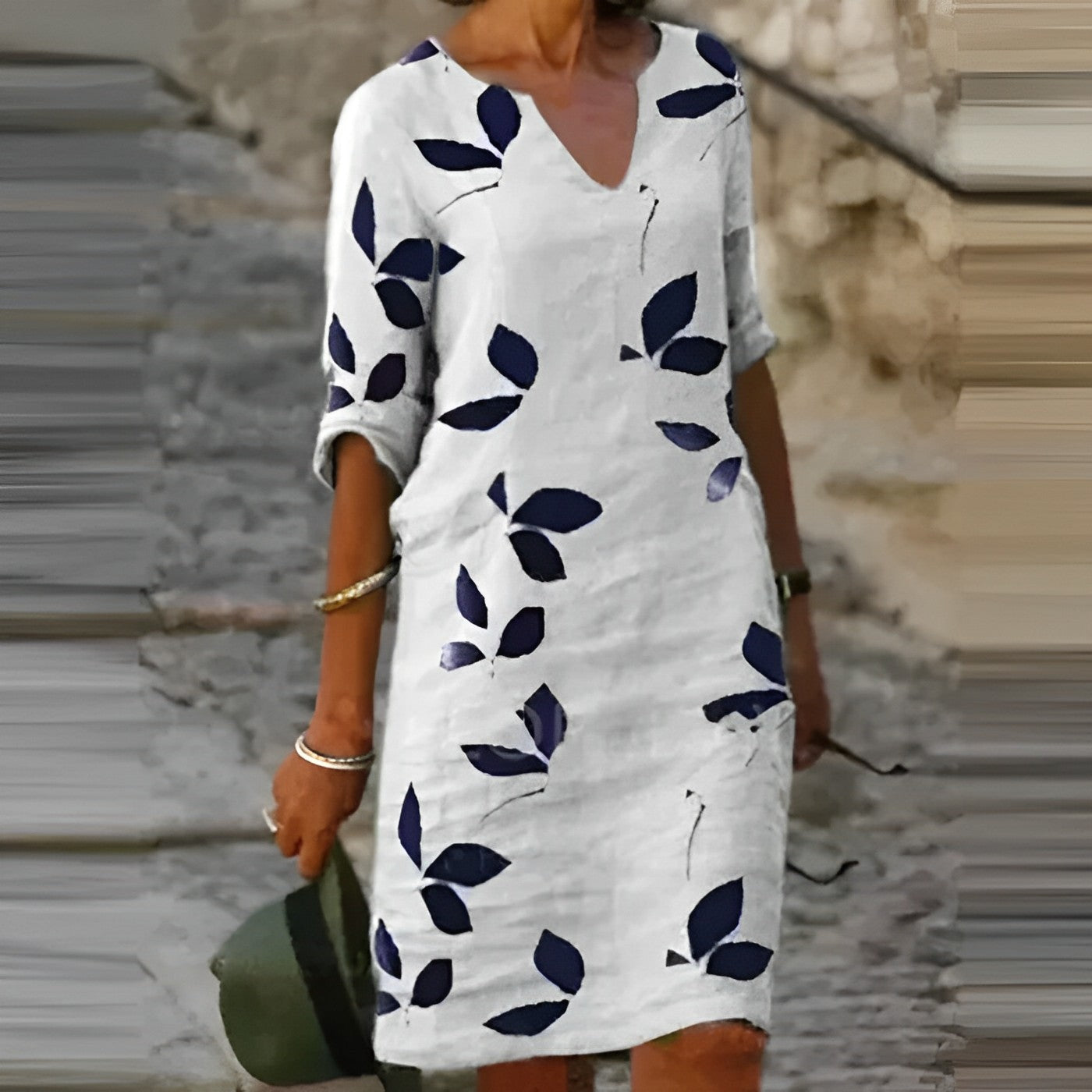 Zadie | Vestido Midi Estampado De Hojas Cuello V