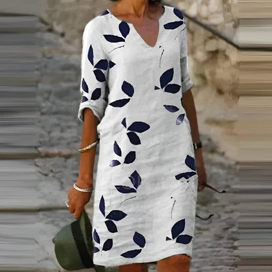 Zadie | Vestido Midi Estampado De Hojas Cuello V