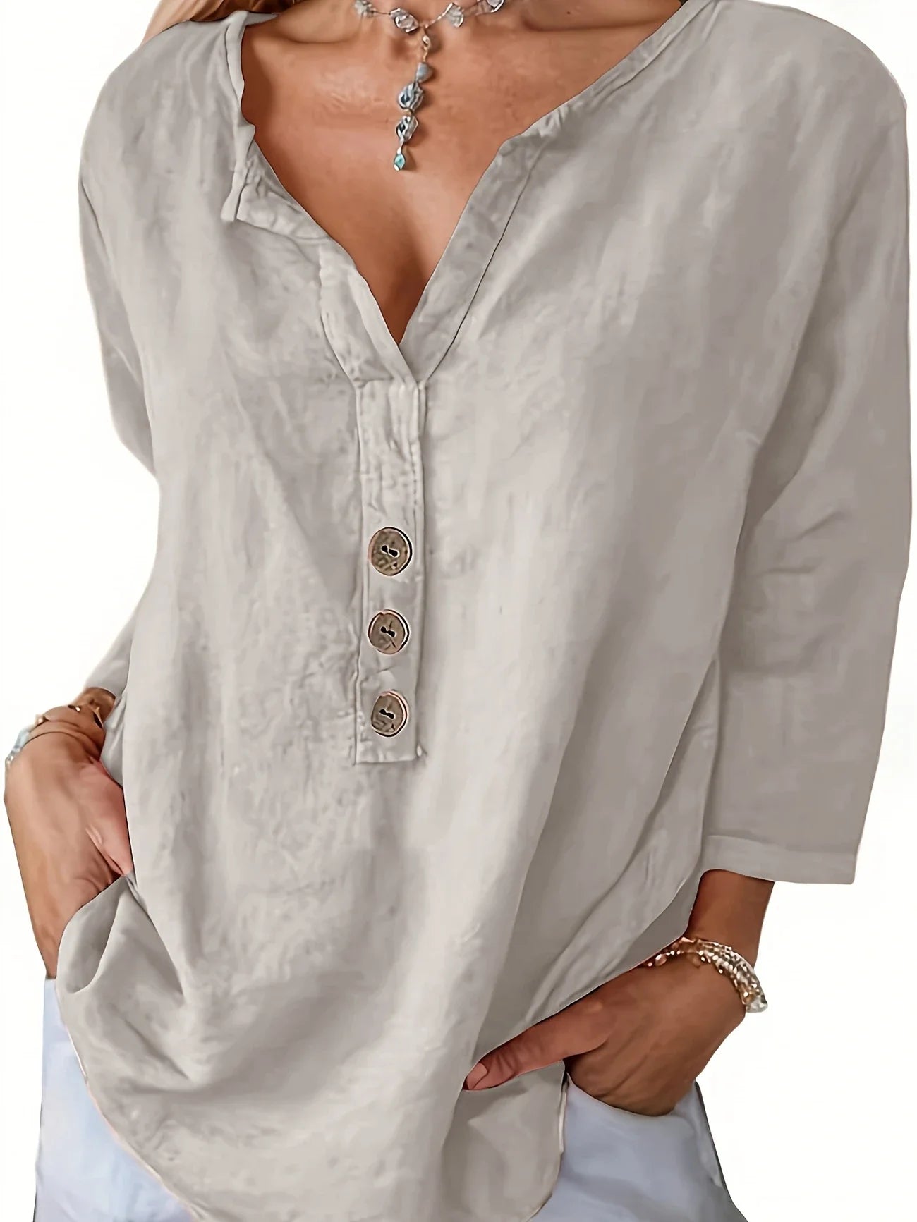Mykaela | Blusa Informal Con Cuello Abierto y Tacto de Algodón