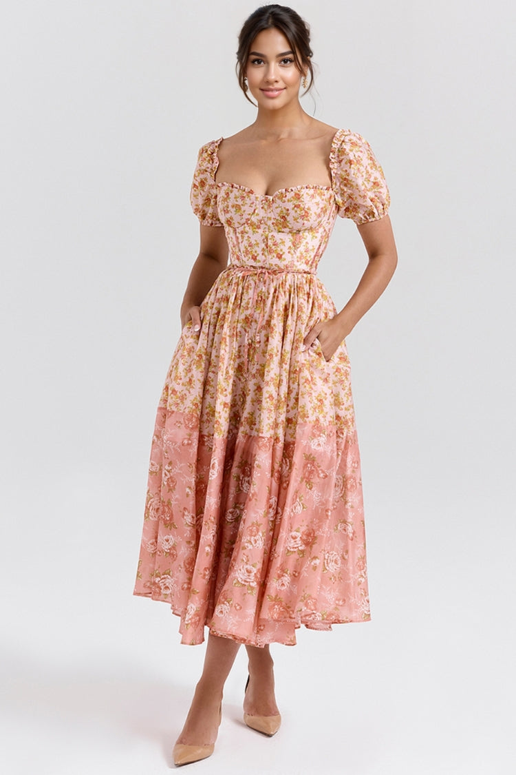 Mellie | Vestido MIDI Floral Con Mangas Abullonadas