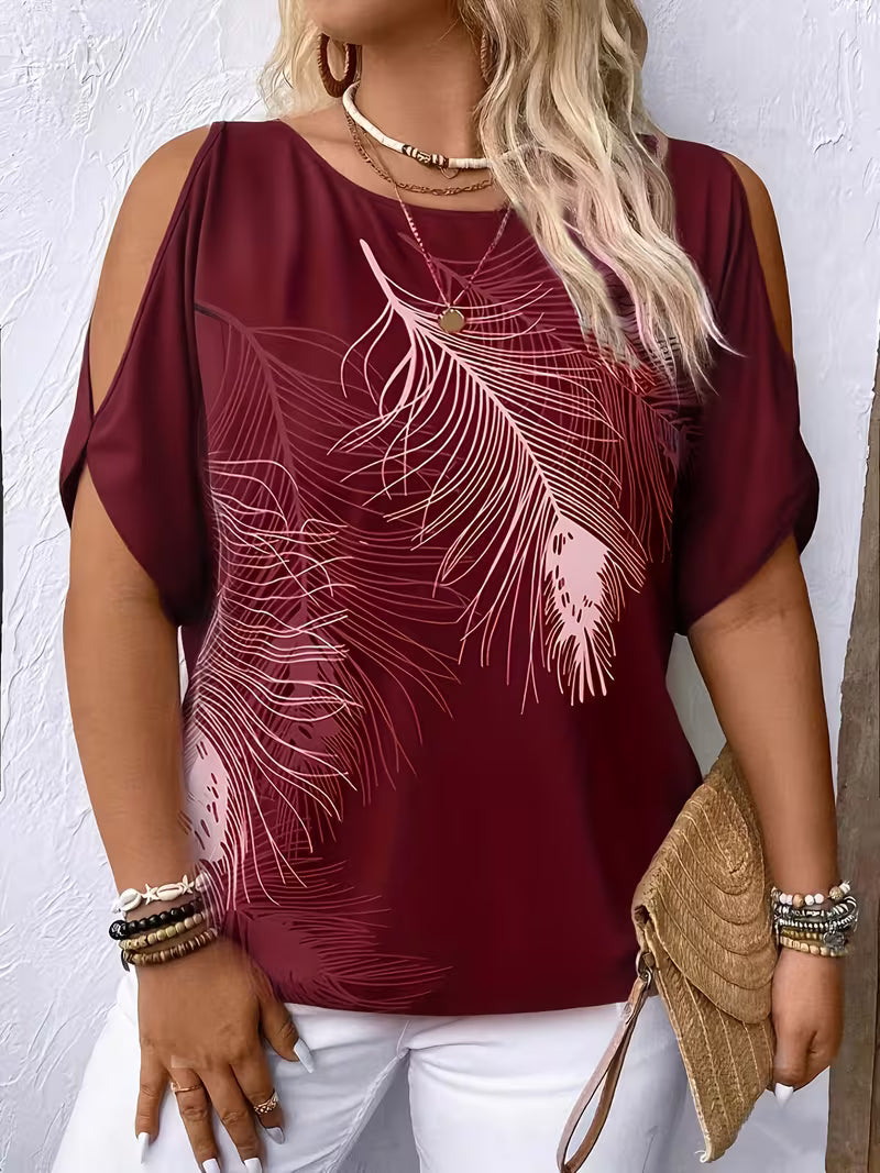 Liris | Blusa Con Hombros Al Aire Y Estampado De Plumas