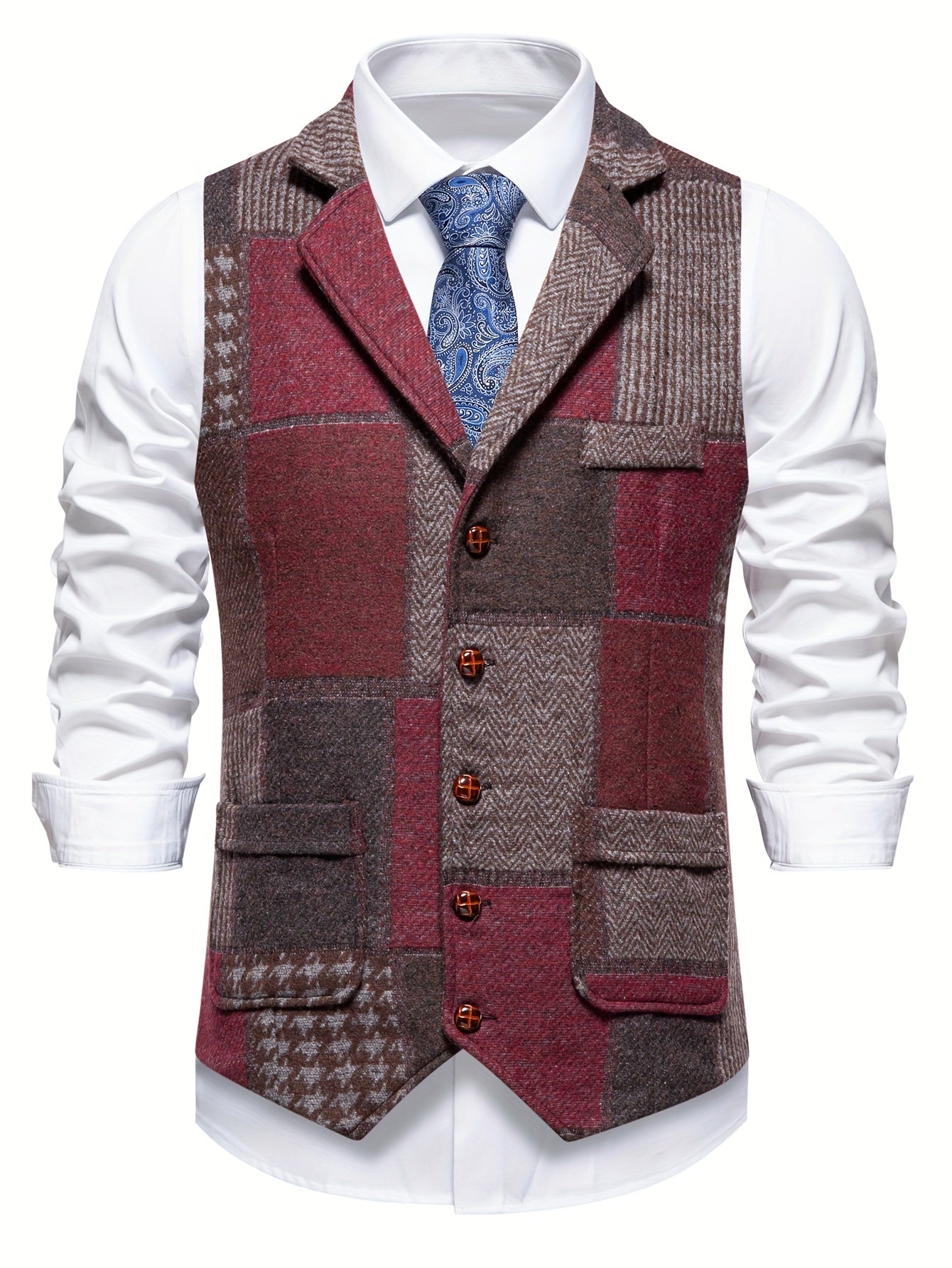 Saverse | Chaleco estilo Tweed con Diseño de Patchwork