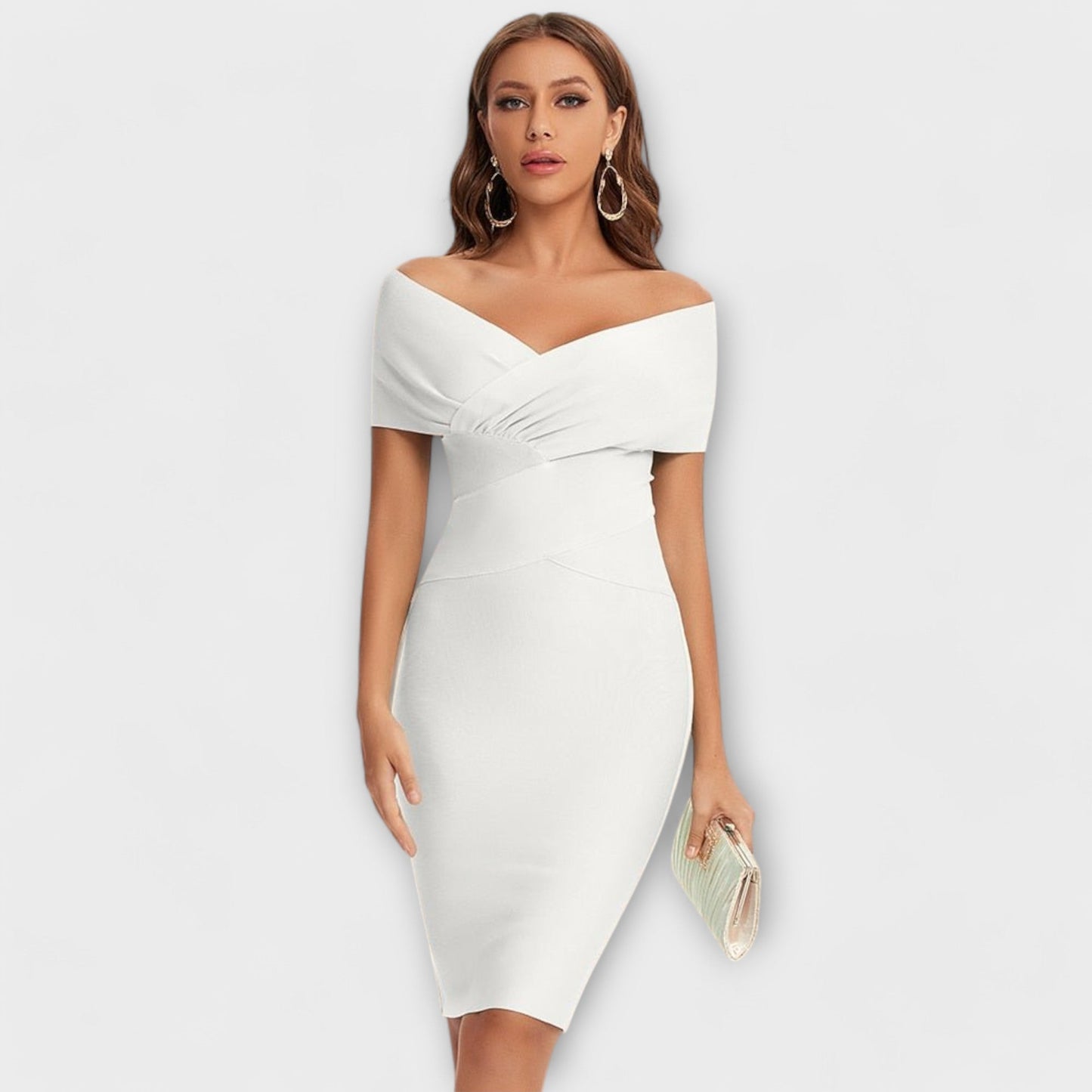 Leesina | Vestido Midi Escote V Hombros Descubiertos