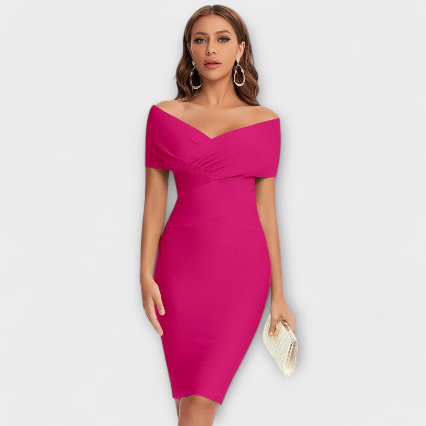 Leesina | Vestido Midi Escote V Hombros Descubiertos