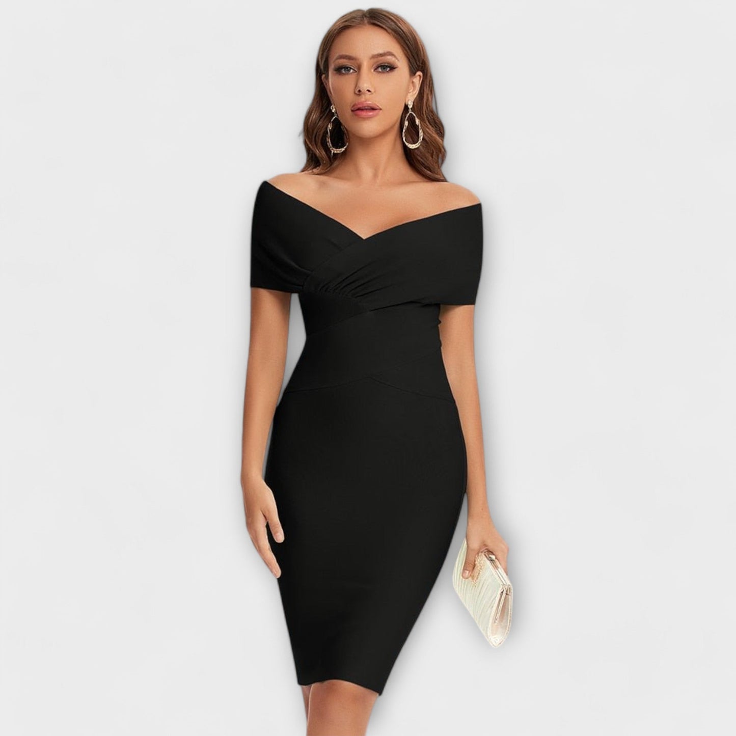 Leesina | Vestido Midi Escote V Hombros Descubiertos