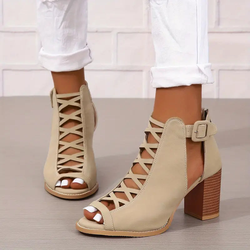 Ruzilya | Sandalias con cordones, punta abierta y tacón grueso