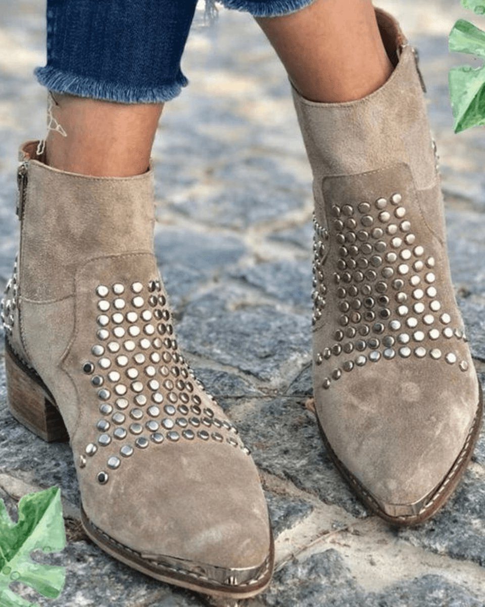 Benedetta | Botas de Tobillo de Ante con Tacón Cuadrado