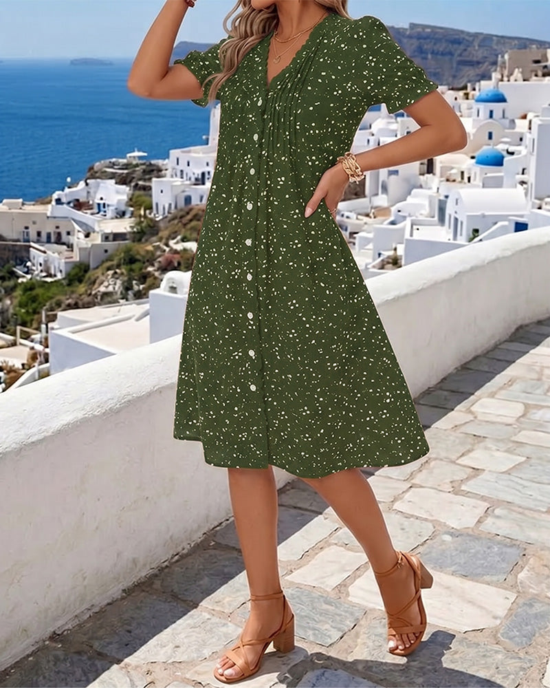 Dayma | Vestido Midi Estampado Escote Pico Botones