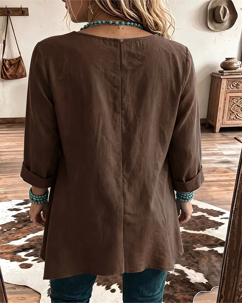 Taireen | Blusa Túnica Con Cuello Redondo Plisado
