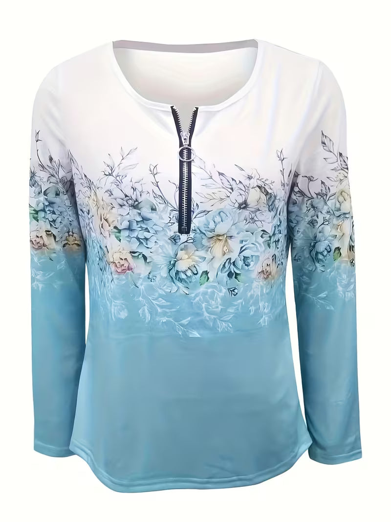 Saskette | Top Floral con Cuello de Cremallera