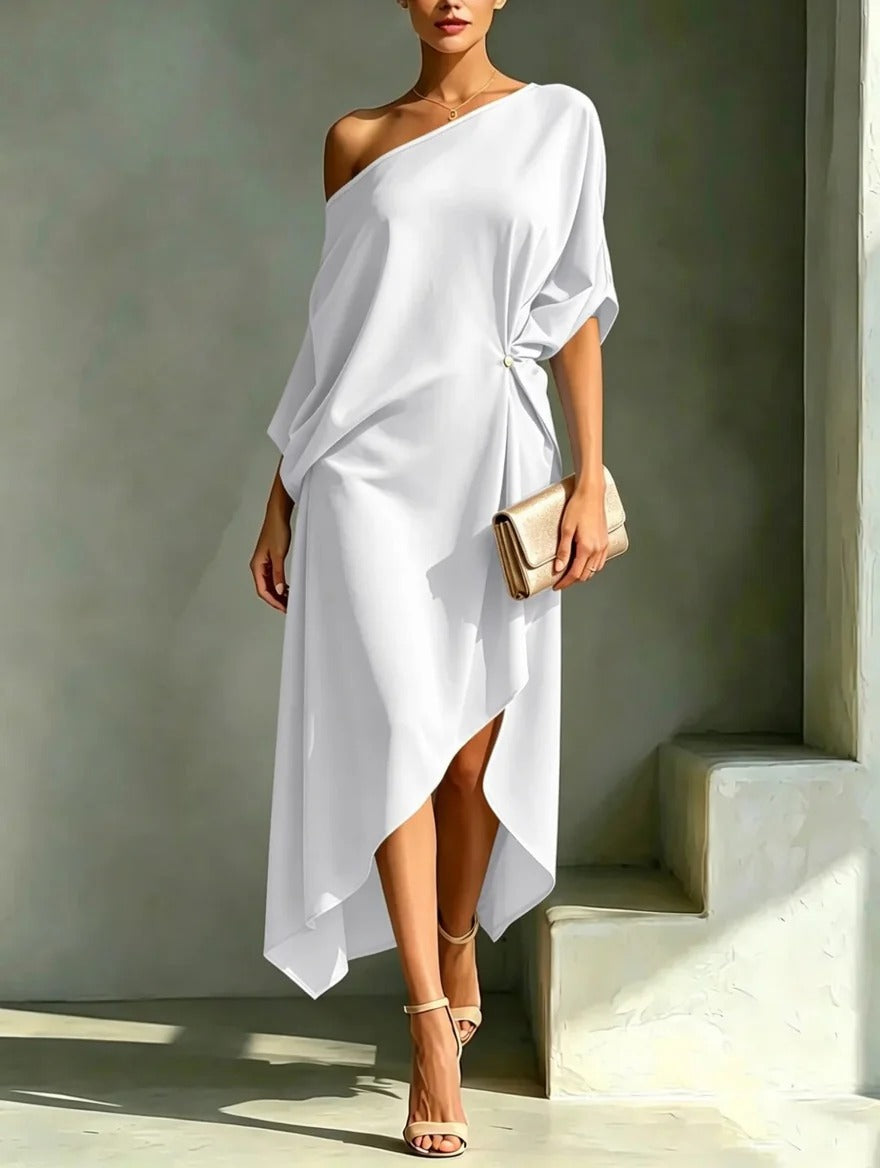 Elonia - Vestido Midi Asimétrico de un Solo Hombro