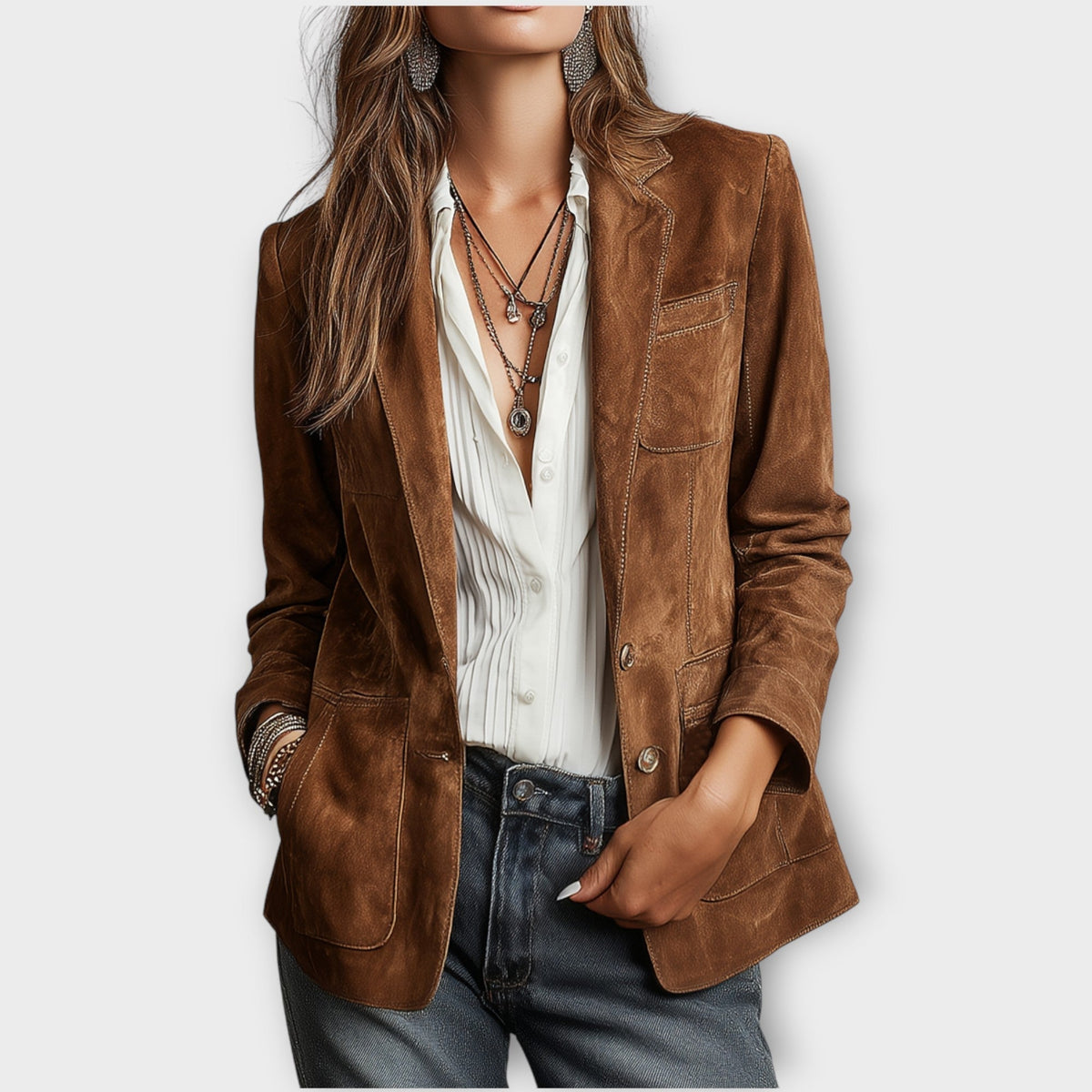 Dorothy | Blazer estilo ante con bolsillos parche