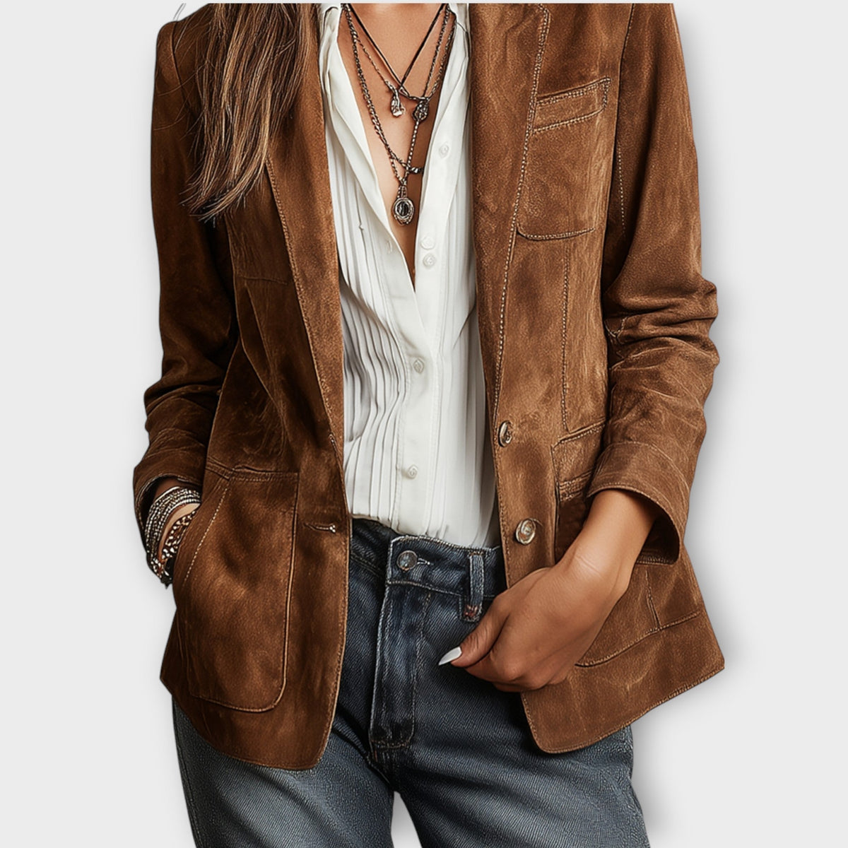 Dorothy | Blazer estilo ante con bolsillos parche