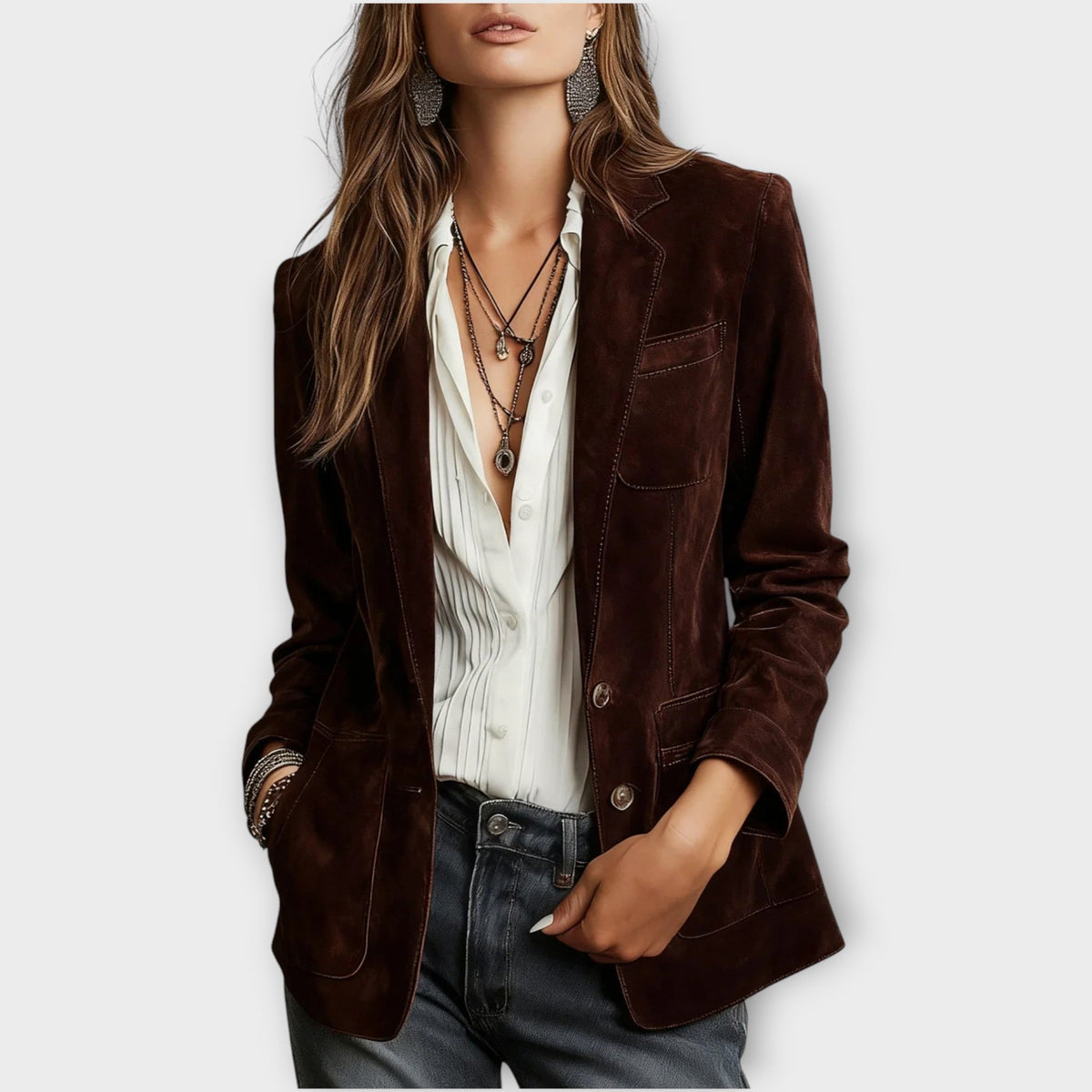 Dorothy | Blazer estilo ante con bolsillos parche