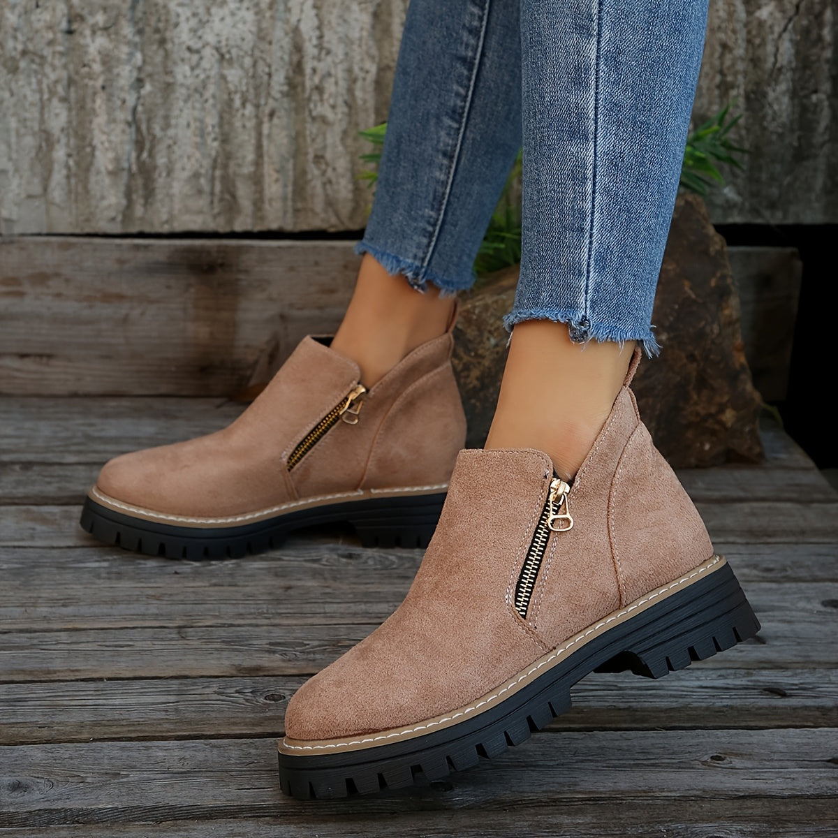 Aileen | Botines con Cremallera Lateral y Suela Gruesa