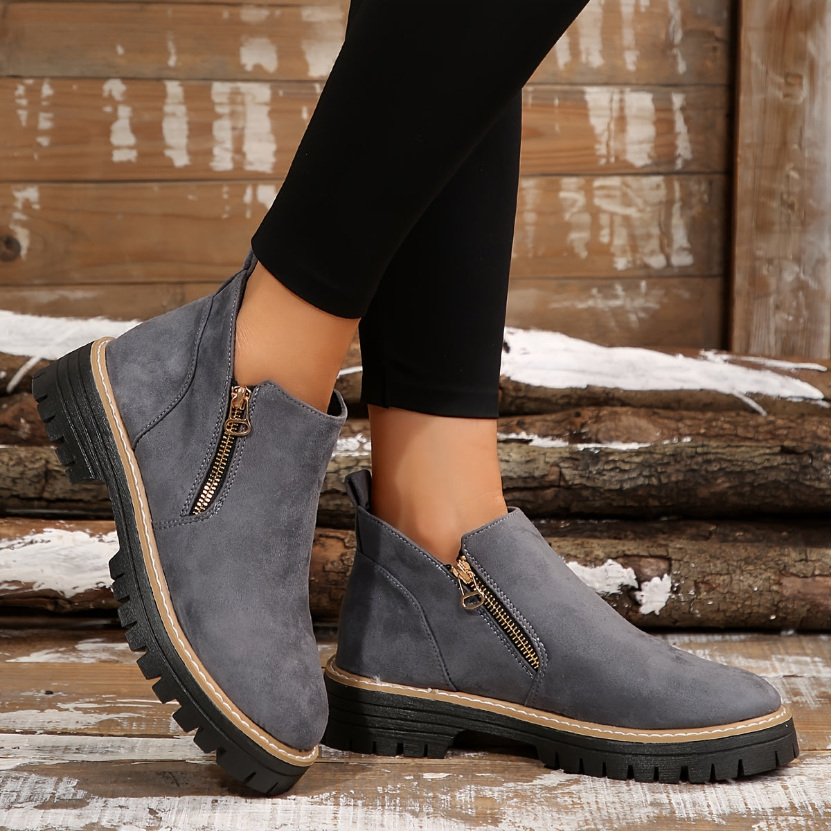 Aileen | Botines con Cremallera Lateral y Suela Gruesa