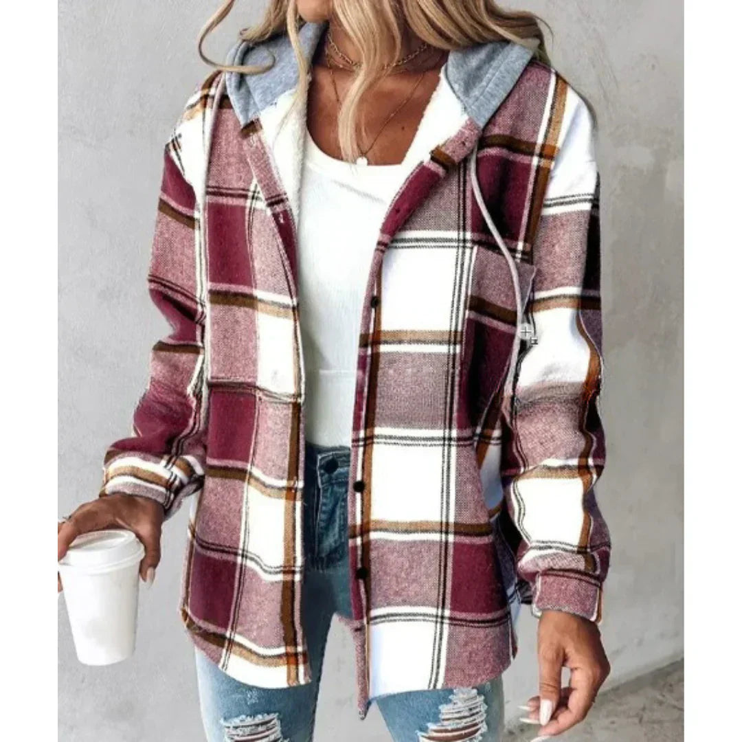 Katherina | Chaqueta Tipo Camisa a Cuadros Con Capucha Y Botones