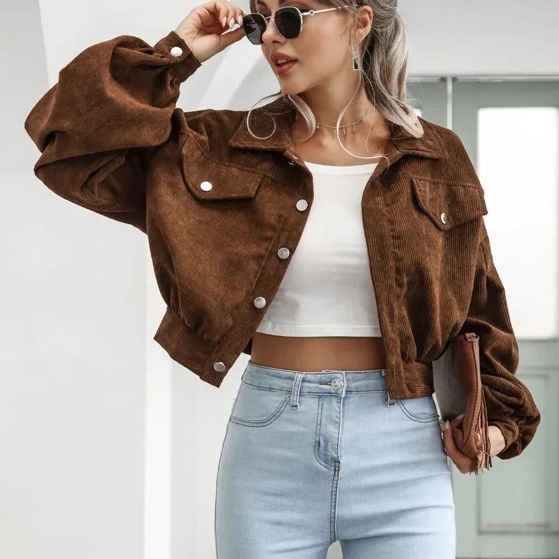 Aneraricia | Chaqueta Bomber Corto de Pana con Botones