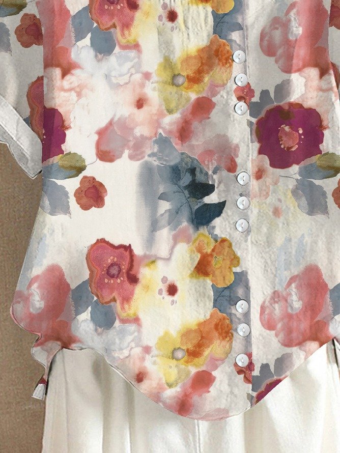 Zendaya | Blusa Floral Manga Corta Con Botones