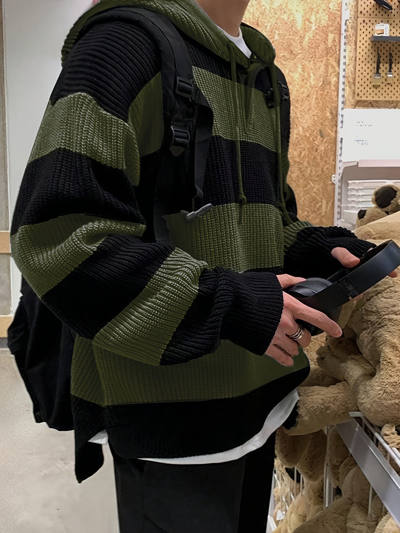 Tenzin | Sudadera Con Capucha Oversize de Punto a Rayas y Manga Larga