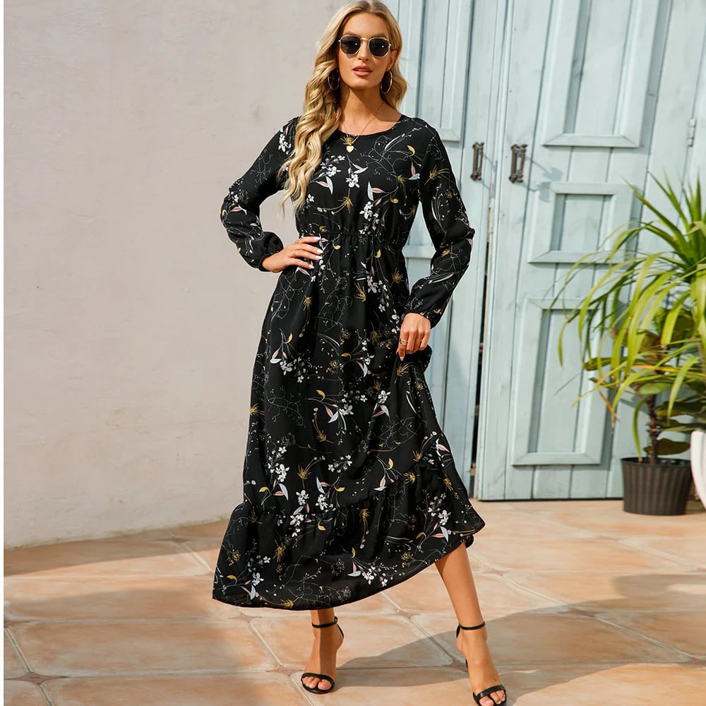 Trisha | Vestido Maxi Floral de Manga Larga
