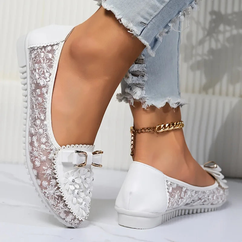 Brielle | Bailarinas Sin Cordones Con Encaje Floral