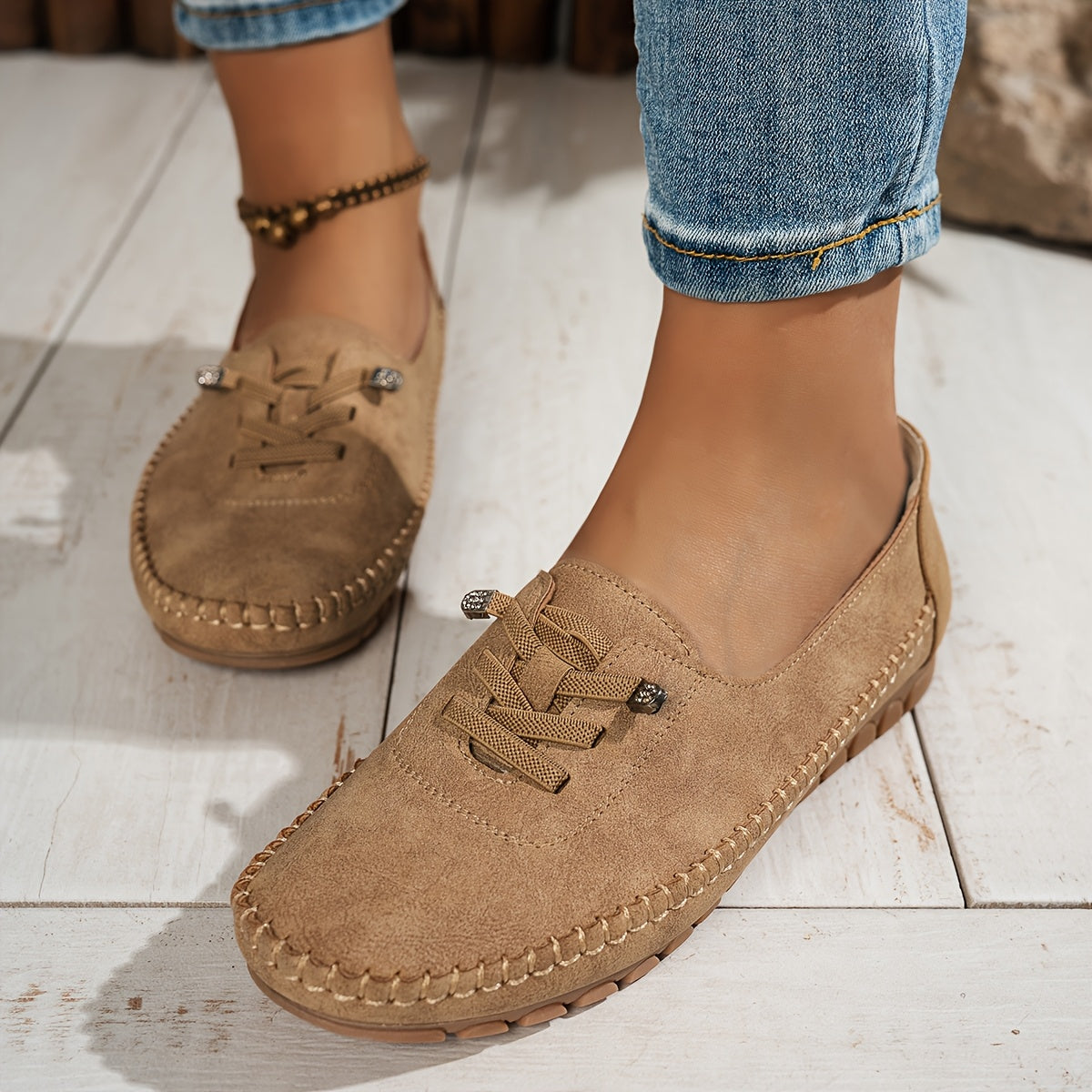 Zakiya - Mocasines Con Cordones Estilo Ante