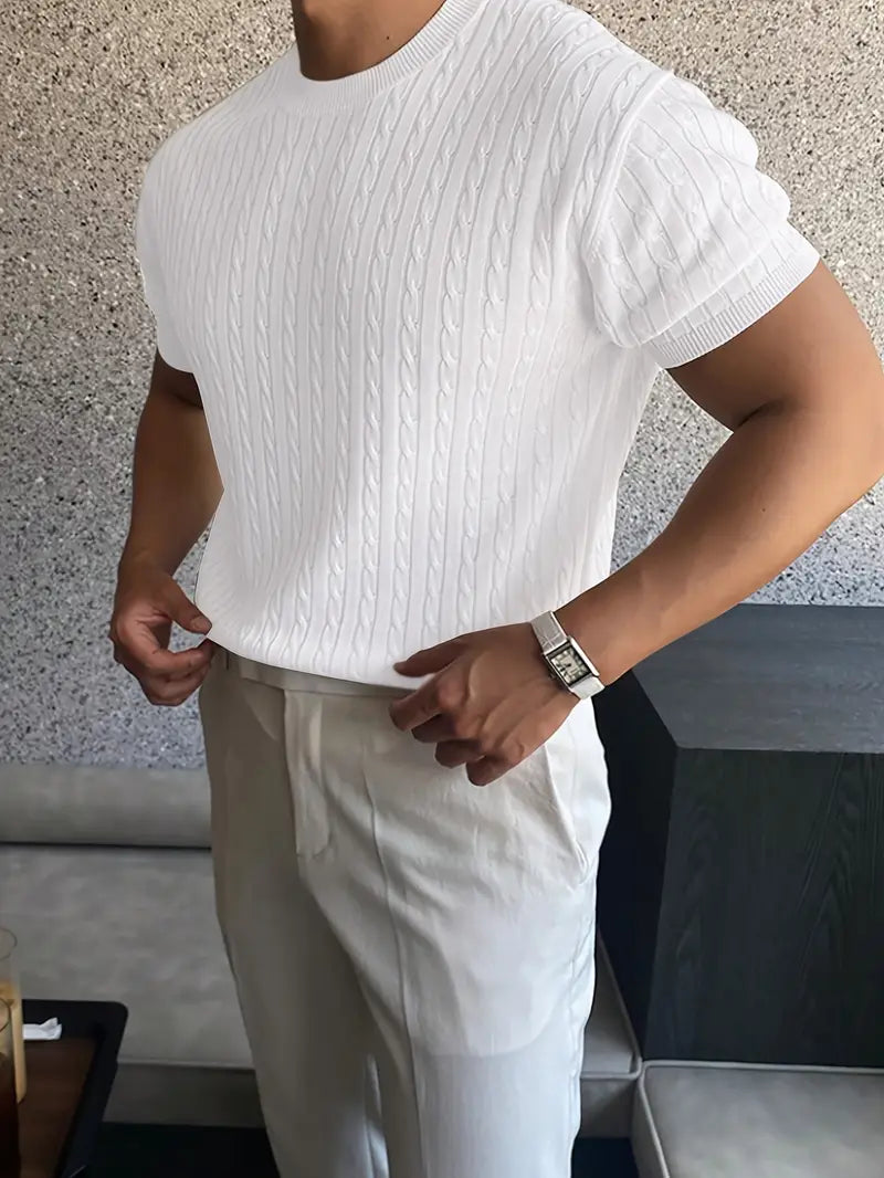 Kiril - Camiseta de Manga Corta Con uello Redondo y Punto Trenzado