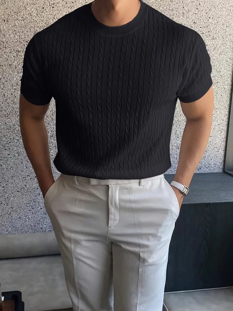 Kiril - Camiseta de Manga Corta Con uello Redondo y Punto Trenzado