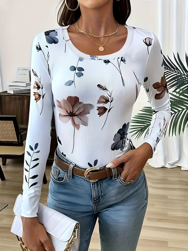Rabiye | Top De Manga Larga Con Estampado Floral Y Tejido Acanalado