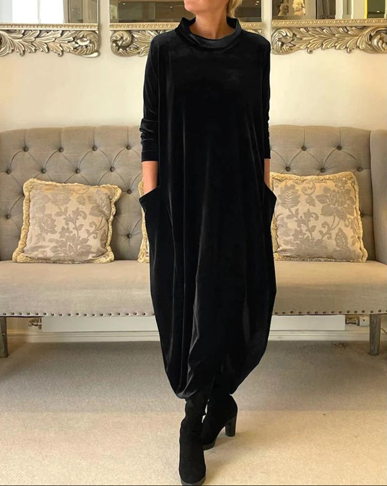 Layeena | Vestido midi de Terciopelo con Bolsillos