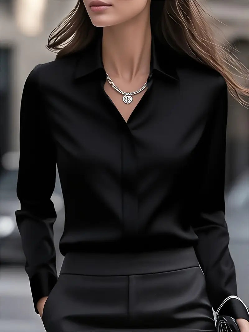 Amiliana - Blusa de Manga Larga Con Botones en la Parte Delantera