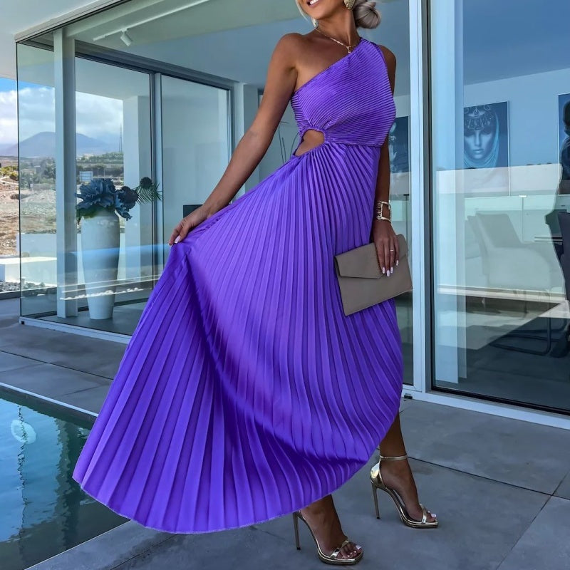 Breena | Vestido Maxi Plisado de Un Hombro