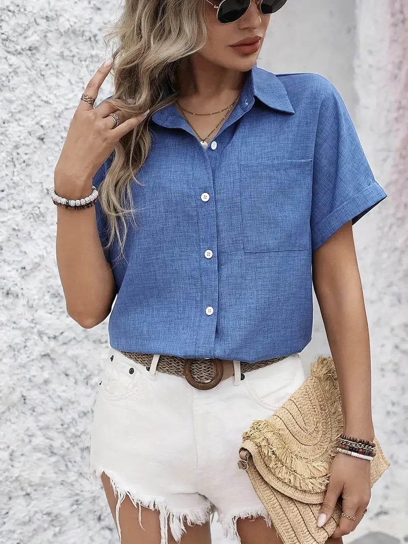 Avina | Camisa De Manga Corta Con Cuello Y Botones en La Parte Delantera