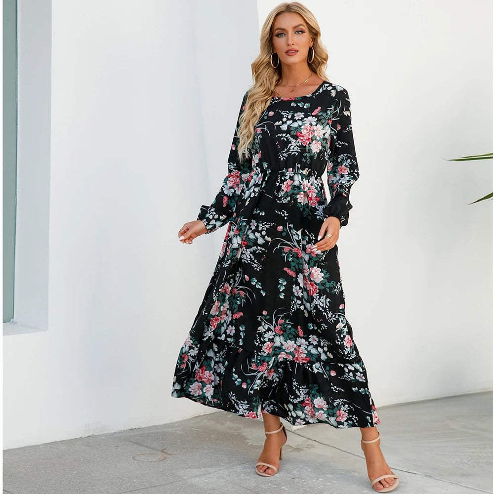 Trisha | Vestido Maxi Floral de Manga Larga