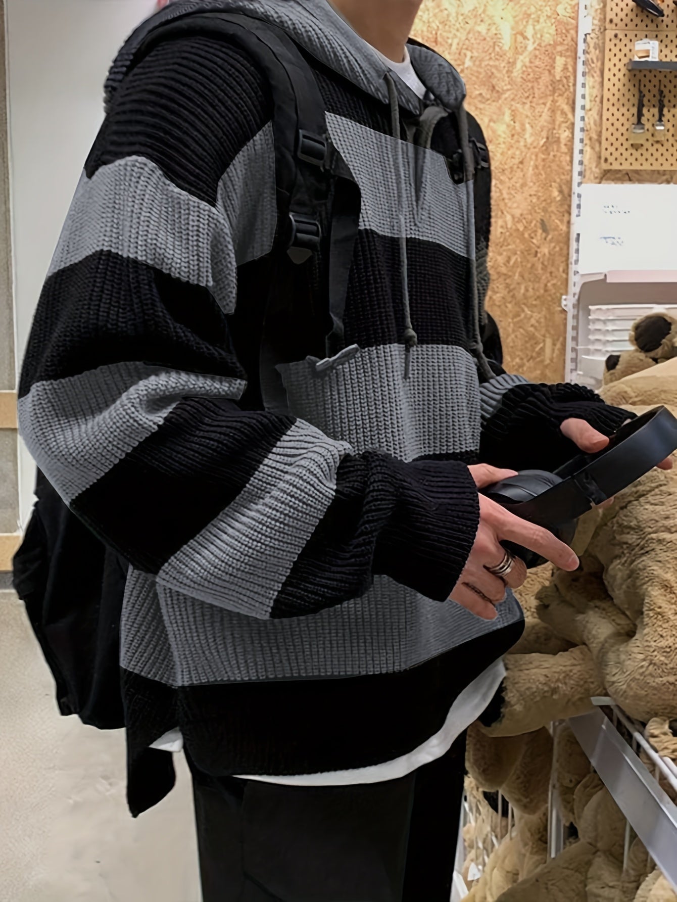 Tenzin | Sudadera Con Capucha Oversize de Punto a Rayas y Manga Larga