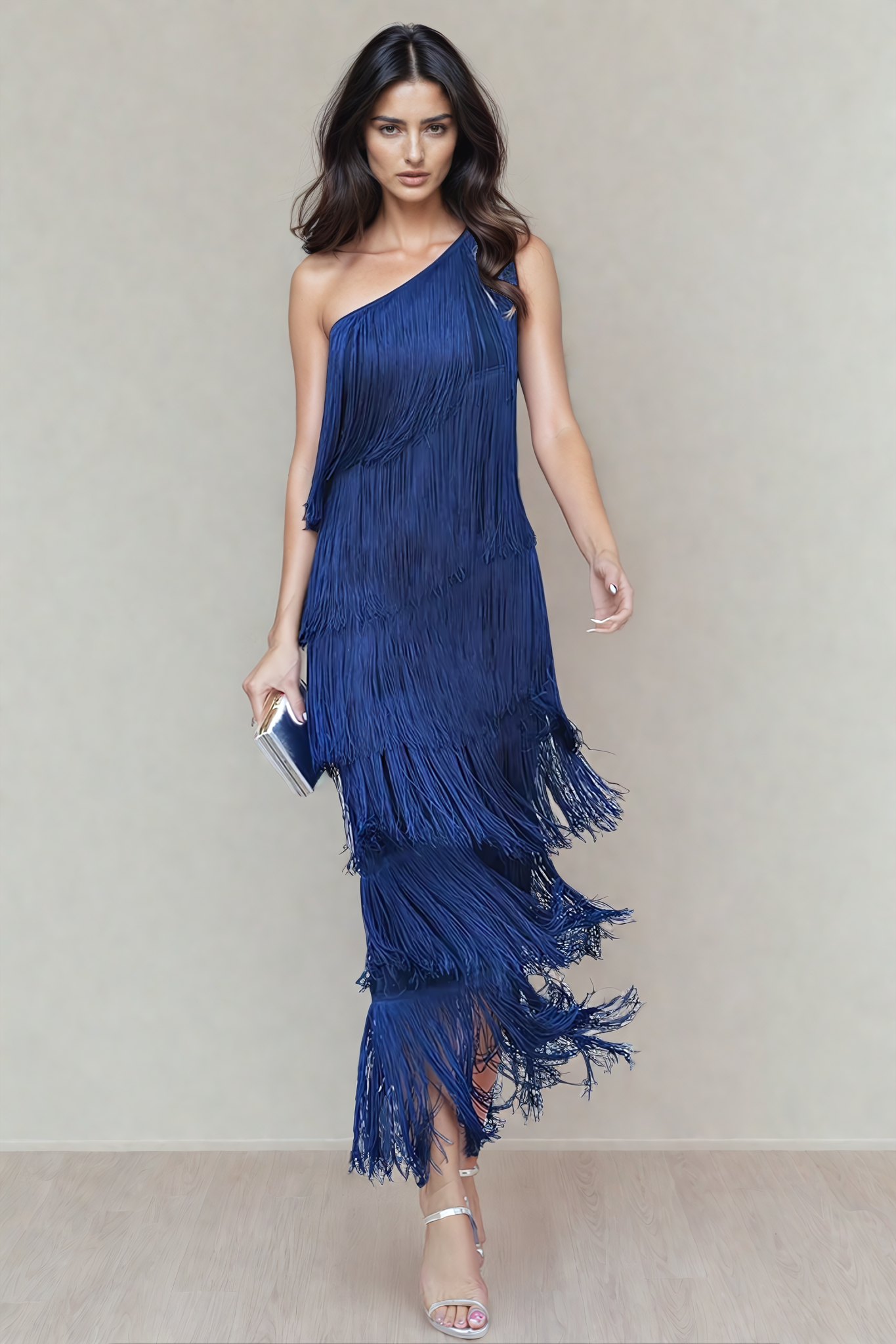 Tamira | Vestido midi con flecos y un solo hombro